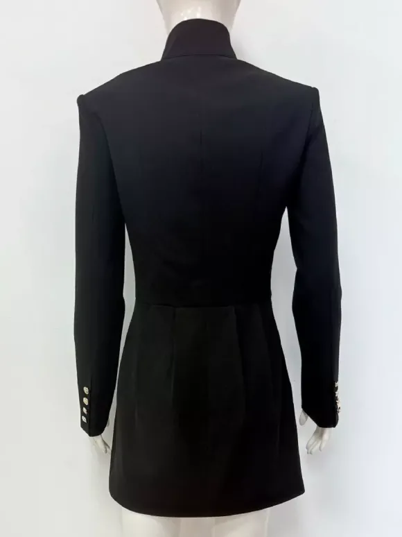 Robe courte à manches longues et découpes pour femme - Robe à col montant et boutons - Idéale pour une soirée romantique printanière 2026
