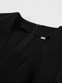 Robe courte noire à col en V pour femme - Manches bouffantes élégantes coupe sablier - Tenue élégante pour un rendez-vous galant 2026