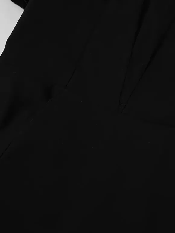 Robe courte noire à col en V pour femme - Manches bouffantes élégantes coupe sablier - Tenue élégante pour un rendez-vous galant 2026