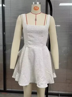 Robe courte à paillettes avec n艙ud dans le dos col carré coupe trapèze tenue de fête d'anniversaire pour femme 2026