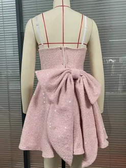 Robe courte à paillettes avec n艙ud dans le dos col carré coupe trapèze tenue de fête d'anniversaire pour femme 2026
