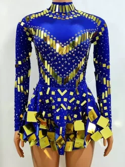 Robe courte à sequins scintillante pour danseuse de salon style miroir tenue de scène sexy et luxueuse.