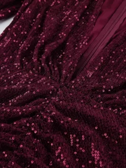 Robe courte à sequins scintillants pour femme - Décolleté plongeant sexy manches longues coupe moulante froncée - Tenue de cocktail printanière 2026
