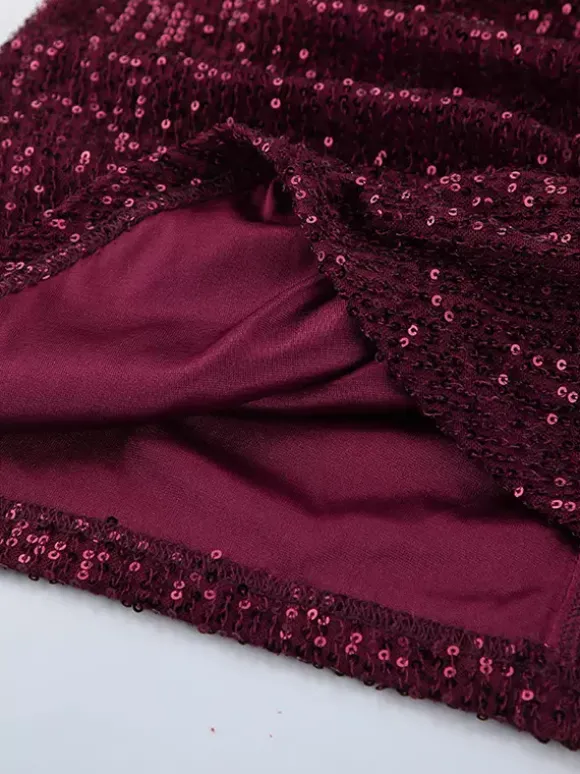 Robe courte à sequins scintillants pour femme - Décolleté plongeant sexy manches longues coupe moulante froncée - Tenue de cocktail printanière 2026