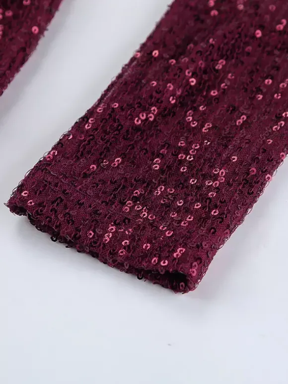 Robe courte à sequins scintillants pour femme - Décolleté plongeant sexy manches longues coupe moulante froncée - Tenue de cocktail printanière 2026