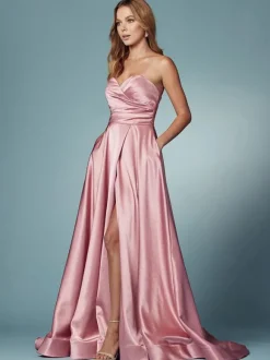 Robe de bal 2026 A-ligne décolleté en c艙ur satin sans manches poches robes de soirée