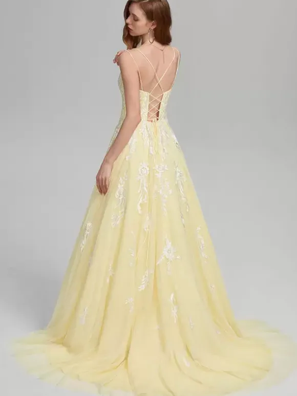 Robe de bal A-Line Col carré en dentelle sans manches en dentelle Robes d'invité de mariage