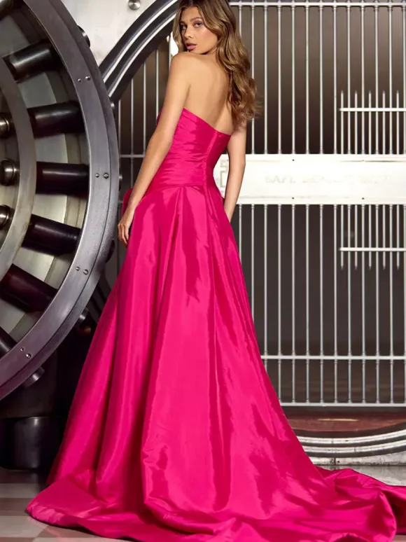 Robe de bal en taffetas robe de bal sans bretelles sans manches avec n艙uds robes de soirée