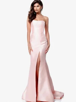 Robe de bal en tissu satiné sans bretelles sirène sans manches fendue sur le devant robes de soirée