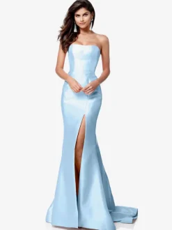 Robe de bal en tissu satiné sans bretelles sirène sans manches fendue sur le devant robes de soirée