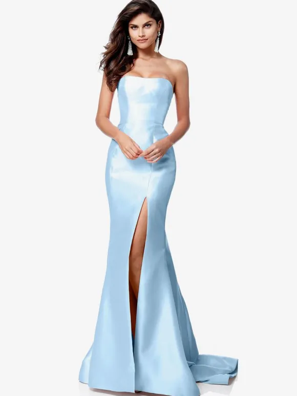 Robe de bal en tissu satiné sans bretelles sirène sans manches fendue sur le devant robes de soirée