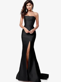 Robe de bal en tissu satiné sans bretelles sirène sans manches fendue sur le devant robes de soirée
