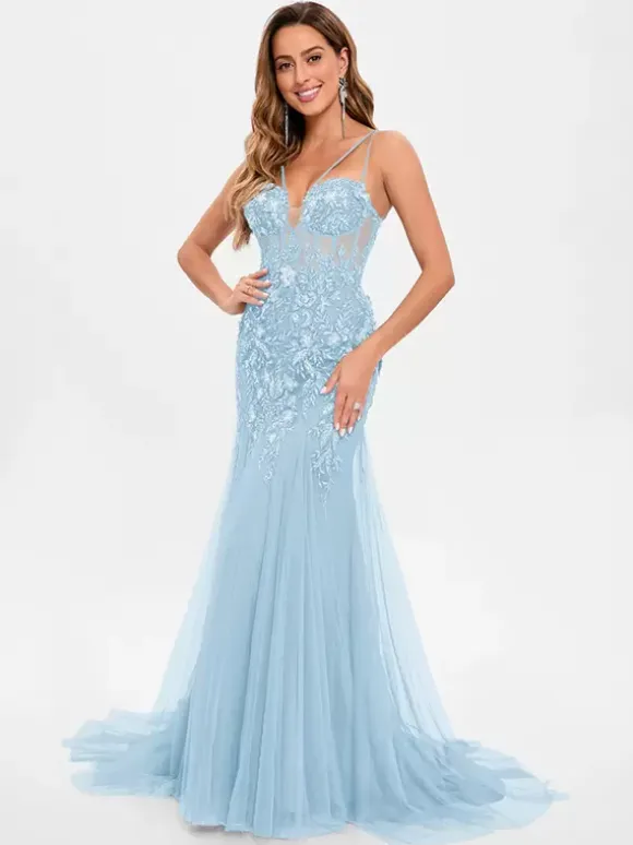 Robe de bal en tulle sans bretelles style sirène sans manches à paillettes robes de soirée