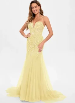 Robe de bal en tulle sans bretelles style sirène sans manches à paillettes robes de soirée