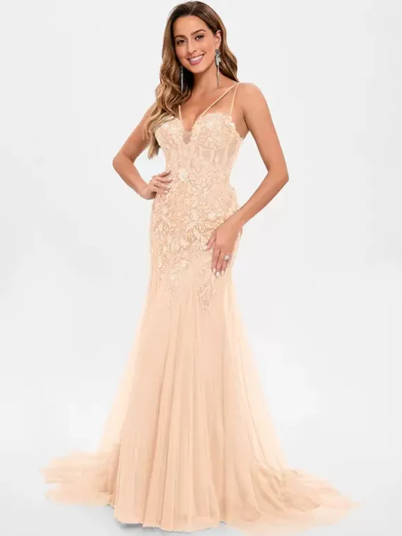 Robe de bal en tulle sans bretelles style sirène sans manches à paillettes robes de soirée