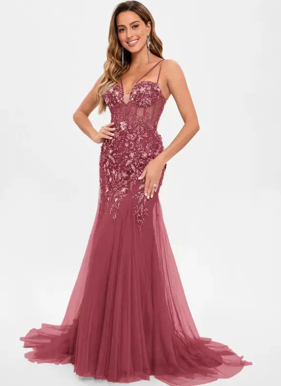 Robe de bal en tulle sans bretelles style sirène sans manches à paillettes robes de soirée