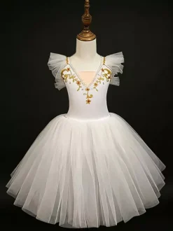 Robe de ballerine rose brodée en polyester pour fille tenue de spectacle