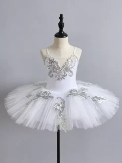 Robe de Ballet blanche femme adulte ballerine paillettes volants dentelle Polyester robe vêtements de danse