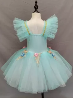 Robe de ballet bleu ciel clair pour enfants robe tutu à volants et fleurs tenue de danse