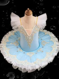 Robe de Ballet bleue enfant filles ballerine à volants dentelle brodée