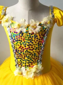 Robe de Ballet jaune femmes enfants ensemble de robe à paillettes fleurs costume