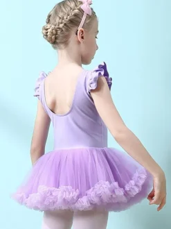Robe de ballet lilas femme enfant danseuse découpée volants oeuvre plissée mélange de coton robe tunique vêtements de danse costume de danse