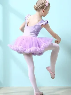 Robe de ballet lilas femme enfant danseuse découpée volants oeuvre plissée mélange de coton robe tunique vêtements de danse costume de danse