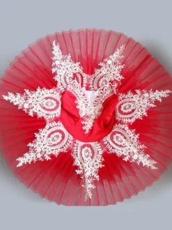 Robe de Ballet Robe de Ballerine Plissée en Dentelle Costumes de Danse de Ballet Rouge Déguisements Halloween