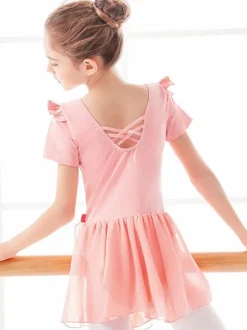 Robe de ballet Rose Ballerine enfants Arcs plissés Dos Nu Robe Tunique Vêtements de danse fille costume de danse