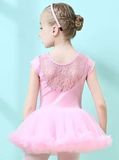 Robe de ballet rose fille enfant danseuse découpée volants oeuvre plissée mélange de coton robe tunique vêtements de performance
