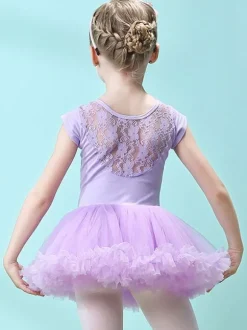 Robe de ballet rose fille enfant danseuse découpée volants oeuvre plissée mélange de coton robe tunique vêtements de performance
