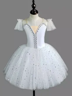 Robe de ballet rouge à sequins pour fille en polyester tenue de spectacle