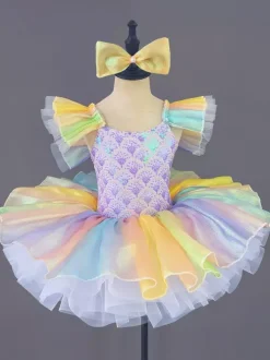 Robe de ballet violette à n艙ud pour fille robe de ballerine en polyester tenue de danse