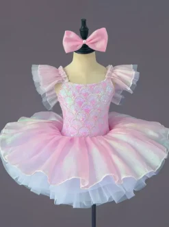 Robe de ballet violette à n艙ud pour fille robe de ballerine en polyester tenue de danse