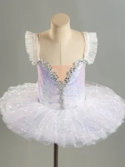 Robe de Ballet violette pour femmes et adultes ensemble de robe en Polyester ombré à volants et paillettes vêtements de danse
