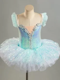 Robe de Ballet violette pour femmes et adultes ensemble de robe en Polyester ombré à volants et paillettes vêtements de danse