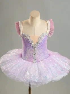 Robe de Ballet violette pour femmes et adultes ensemble de robe en Polyester ombré à volants et paillettes vêtements de danse