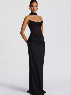 Robe de bal longue sirène cintrée à taille froncée avec foulard pour femme 2026