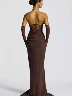 Robe de bal longue sirène cintrée à taille froncée avec foulard pour femme 2026