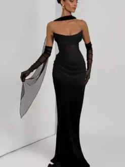 Robe de bal longue sirène cintrée à taille froncée avec foulard pour femme 2026