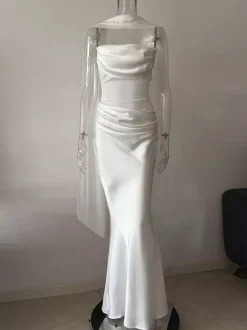 Robe de bal longue sirène cintrée à taille froncée avec foulard pour femme 2026