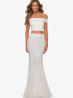 Robe de bal pailletée col bateau sirène sans manches robes de concours