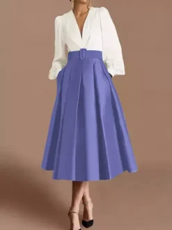 Robe de bal robe de soirée col en V satin manches longues ceinture robe de concours