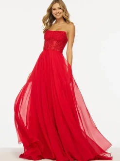 Robe de bal sans bretelles ligne a sans manches en dentelle robes d'invitées de mariage
