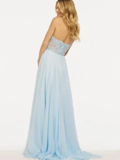 Robe de bal sans bretelles ligne a sans manches en dentelle robes d'invitées de mariage