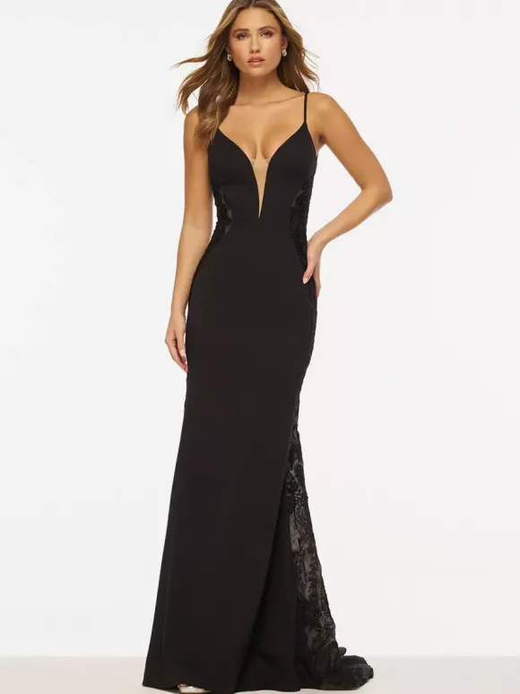 Robe de bal sirène col en V dentelle balayage dentelle robes de soirée formelles