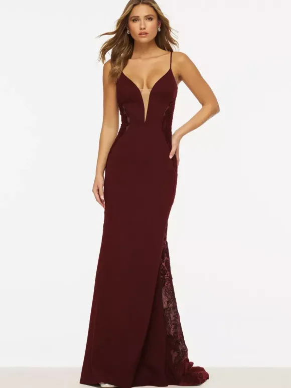 Robe de bal sirène col en V dentelle balayage dentelle robes de soirée formelles