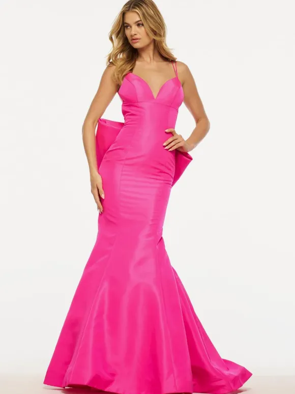 Robe de bal sirène col en V taffetas balayage n艙uds robes de soirée formelles