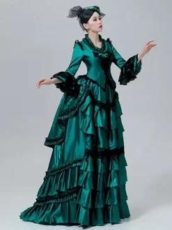 Robe de bal victorienne à tournure taille haute basquin style rétro vintage