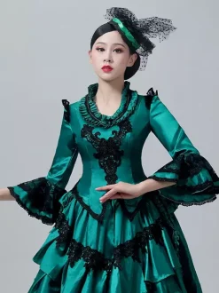 Robe de bal victorienne à tournure taille haute basquin style rétro vintage